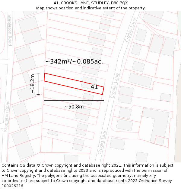 41, CROOKS LANE, STUDLEY, B80 7QX: Plot and title map