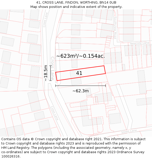 41, CROSS LANE, FINDON, WORTHING, BN14 0UB: Plot and title map