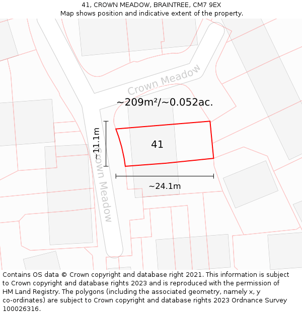 41, CROWN MEADOW, BRAINTREE, CM7 9EX: Plot and title map