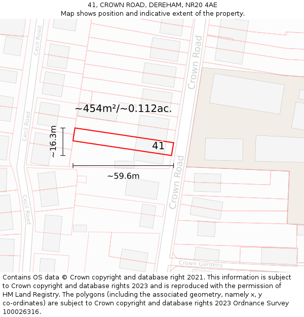 41, CROWN ROAD, DEREHAM, NR20 4AE: Plot and title map