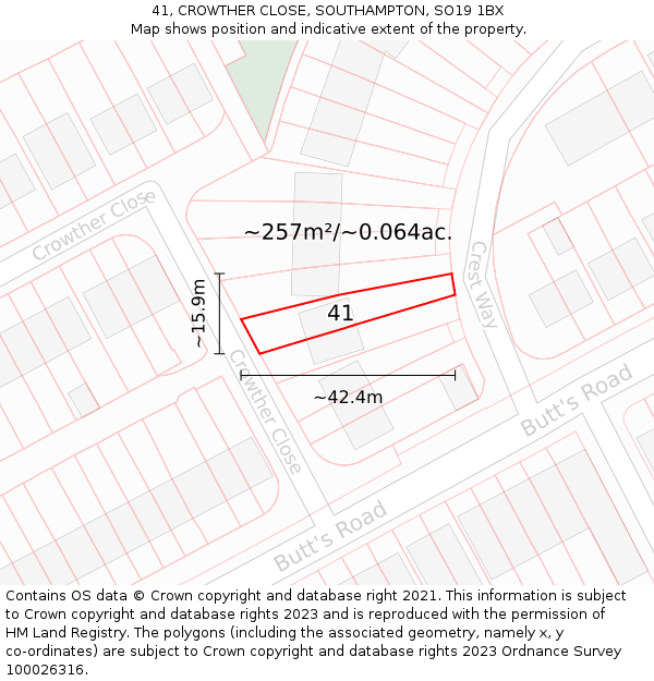 41, CROWTHER CLOSE, SOUTHAMPTON, SO19 1BX: Plot and title map