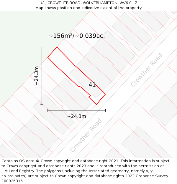 41, CROWTHER ROAD, WOLVERHAMPTON, WV6 0HZ: Plot and title map