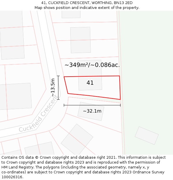 41, CUCKFIELD CRESCENT, WORTHING, BN13 2ED: Plot and title map