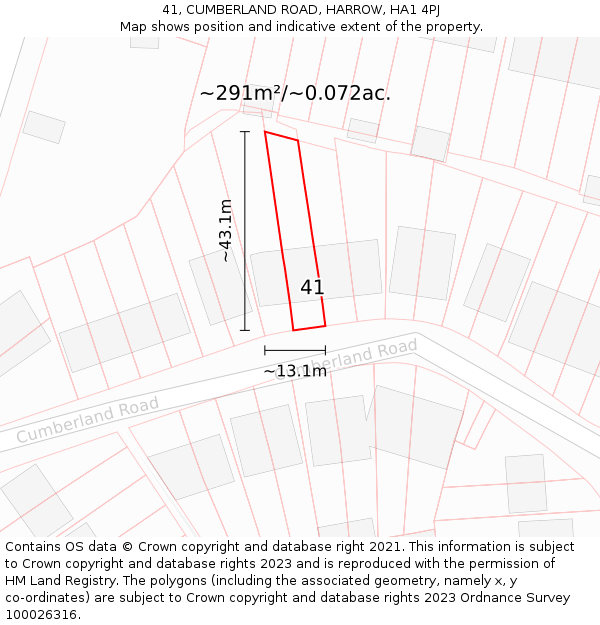 41, CUMBERLAND ROAD, HARROW, HA1 4PJ: Plot and title map