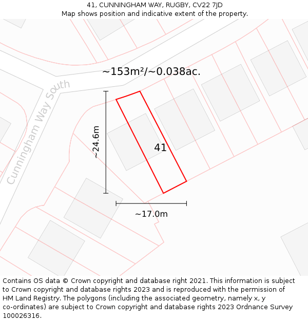 41, CUNNINGHAM WAY, RUGBY, CV22 7JD: Plot and title map