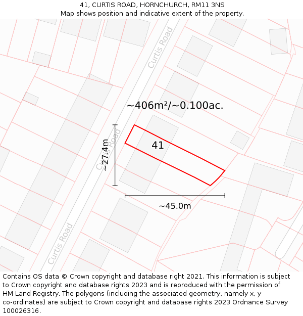 41, CURTIS ROAD, HORNCHURCH, RM11 3NS: Plot and title map