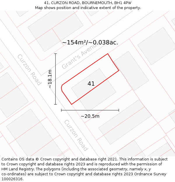 41, CURZON ROAD, BOURNEMOUTH, BH1 4PW: Plot and title map