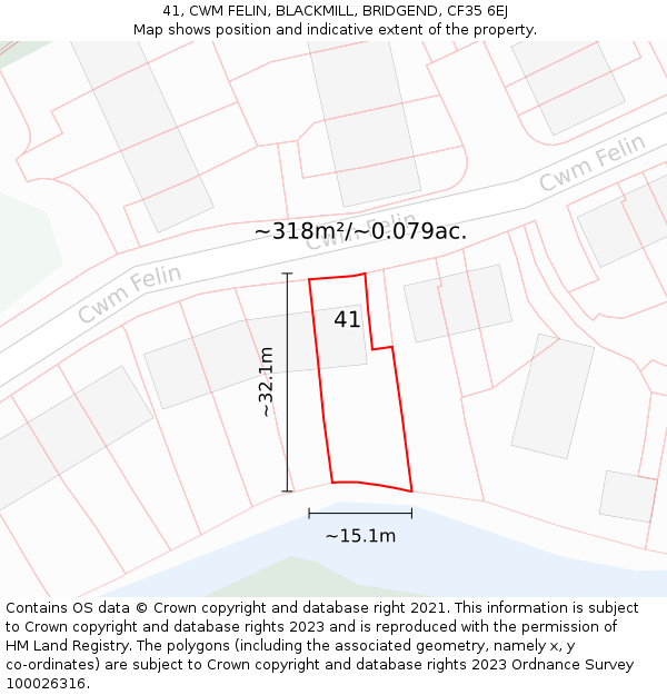 41, CWM FELIN, BLACKMILL, BRIDGEND, CF35 6EJ: Plot and title map