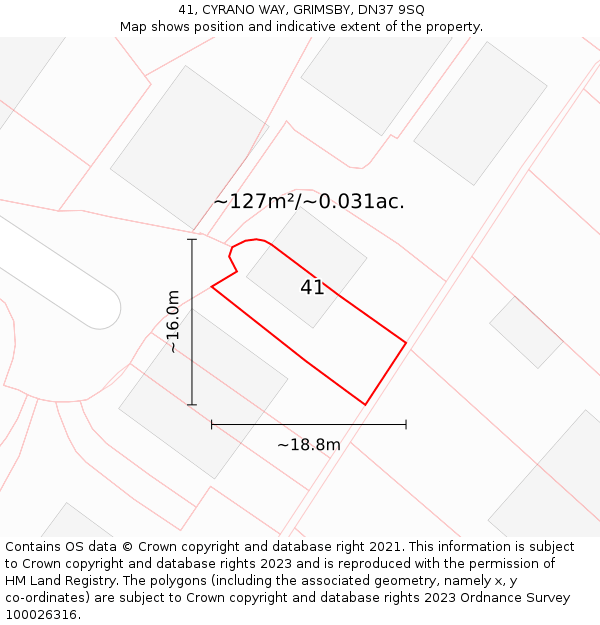 41, CYRANO WAY, GRIMSBY, DN37 9SQ: Plot and title map