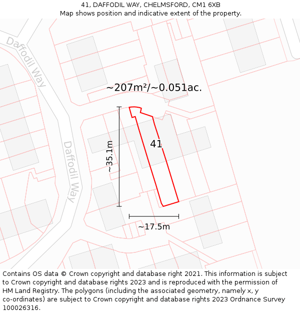 41, DAFFODIL WAY, CHELMSFORD, CM1 6XB: Plot and title map