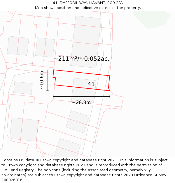 41, DAFFODIL WAY, HAVANT, PO9 2FA: Plot and title map