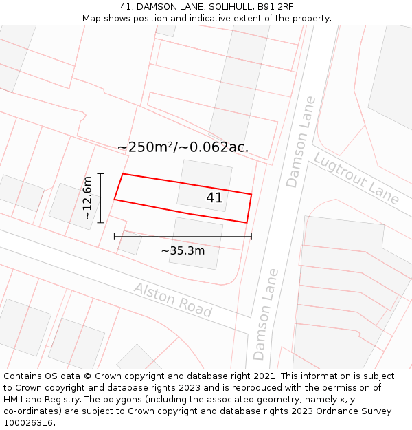 41, DAMSON LANE, SOLIHULL, B91 2RF: Plot and title map