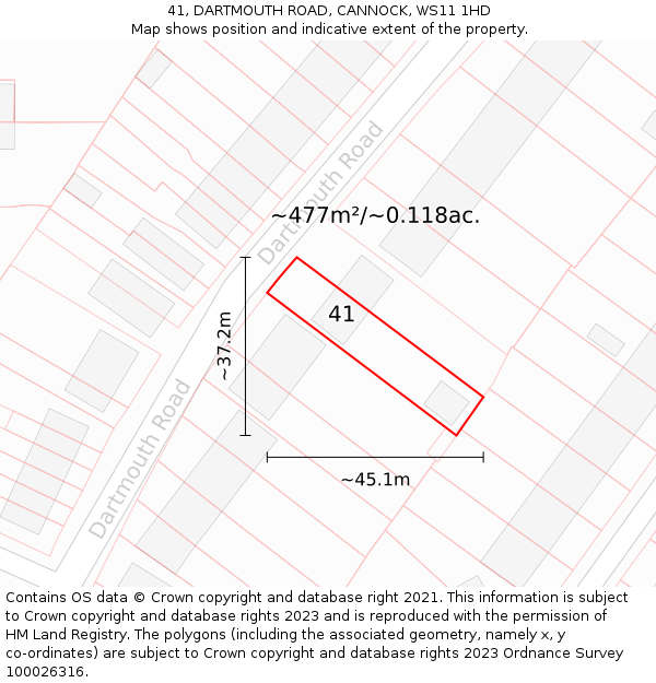 41, DARTMOUTH ROAD, CANNOCK, WS11 1HD: Plot and title map