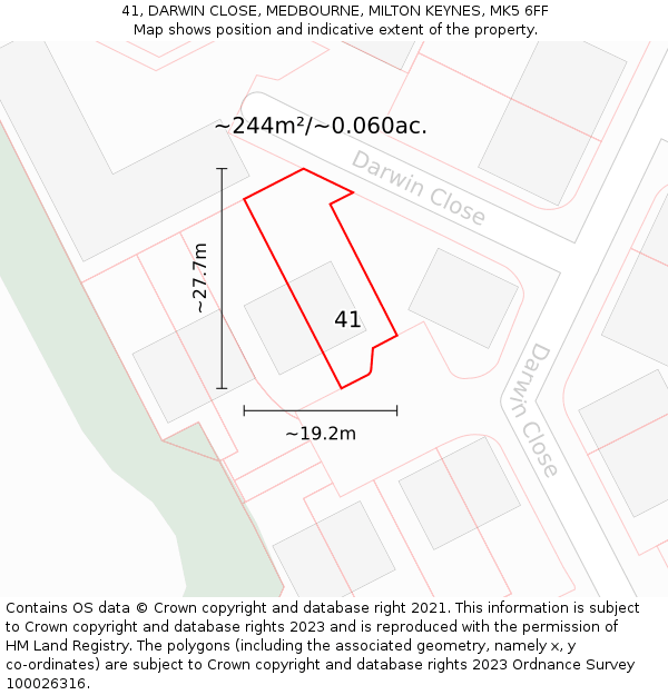 41, DARWIN CLOSE, MEDBOURNE, MILTON KEYNES, MK5 6FF: Plot and title map