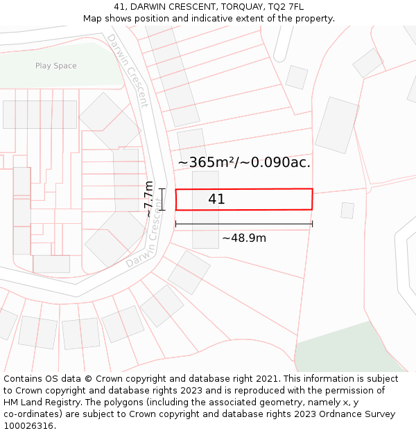 41, DARWIN CRESCENT, TORQUAY, TQ2 7FL: Plot and title map
