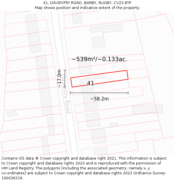 41, DAVENTRY ROAD, BARBY, RUGBY, CV23 8TP: Plot and title map