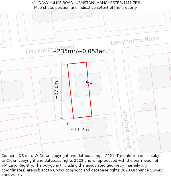 41, DAVYHULME ROAD, URMSTON, MANCHESTER, M41 7BS: Plot and title map