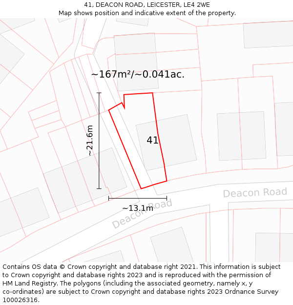 41, DEACON ROAD, LEICESTER, LE4 2WE: Plot and title map