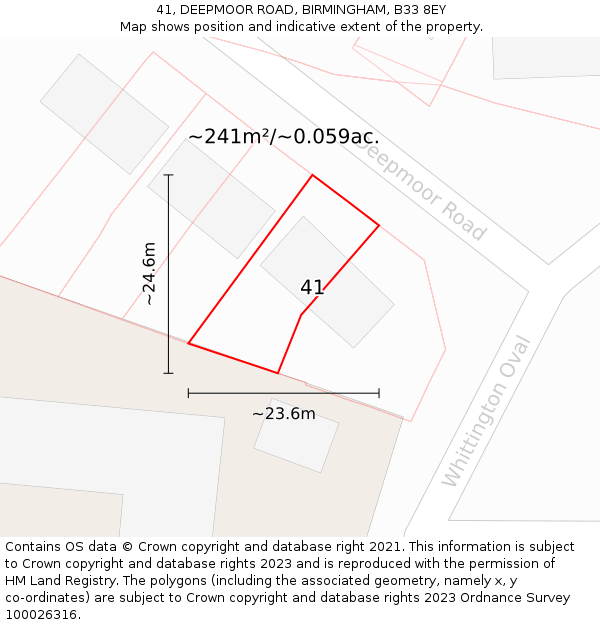 41, DEEPMOOR ROAD, BIRMINGHAM, B33 8EY: Plot and title map