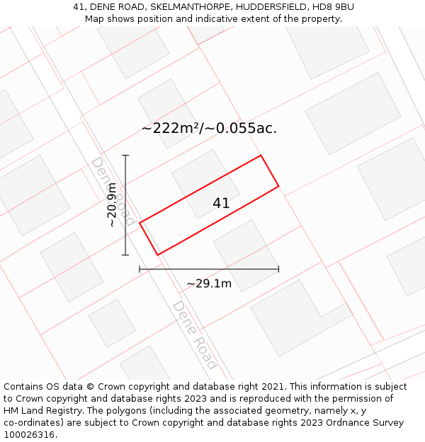 41, DENE ROAD, SKELMANTHORPE, HUDDERSFIELD, HD8 9BU: Plot and title map