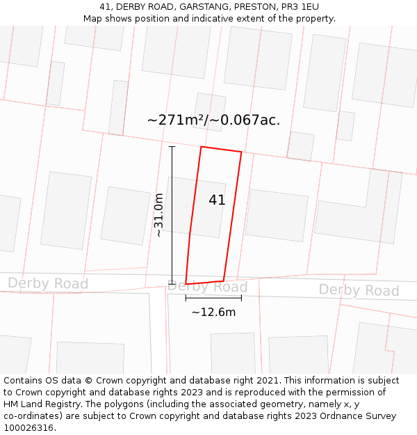 41, DERBY ROAD, GARSTANG, PRESTON, PR3 1EU: Plot and title map