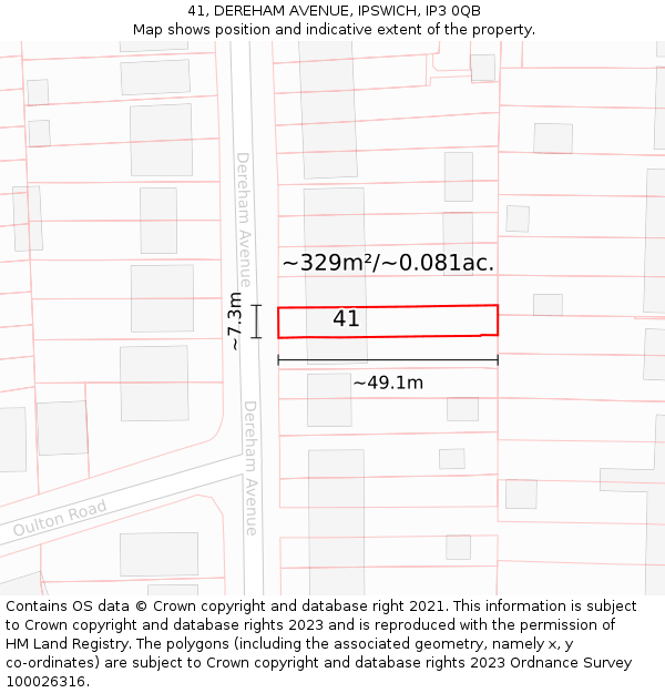 41, DEREHAM AVENUE, IPSWICH, IP3 0QB: Plot and title map