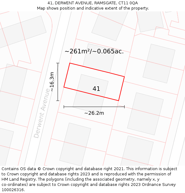 41, DERWENT AVENUE, RAMSGATE, CT11 0QA: Plot and title map