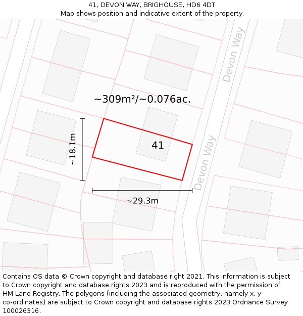 41, DEVON WAY, BRIGHOUSE, HD6 4DT: Plot and title map
