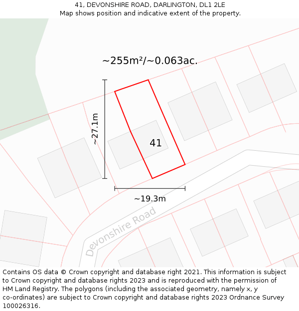 41, DEVONSHIRE ROAD, DARLINGTON, DL1 2LE: Plot and title map