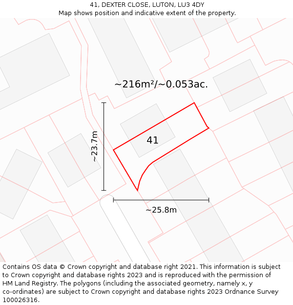 41, DEXTER CLOSE, LUTON, LU3 4DY: Plot and title map