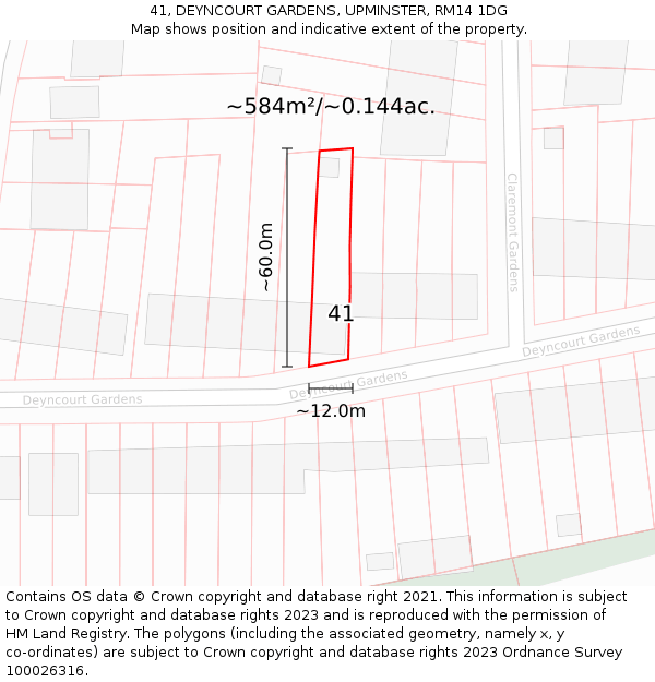 41, DEYNCOURT GARDENS, UPMINSTER, RM14 1DG: Plot and title map
