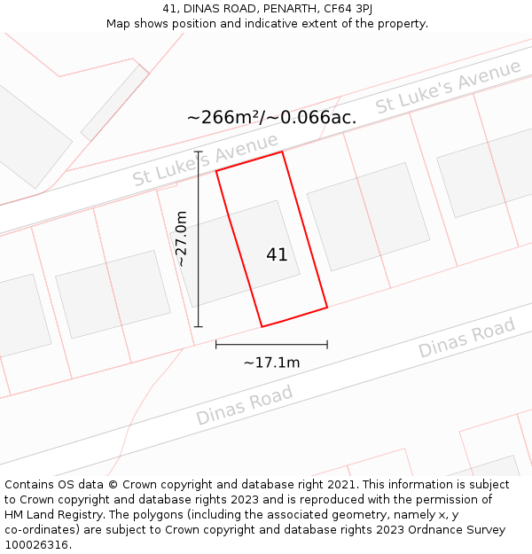 41, DINAS ROAD, PENARTH, CF64 3PJ: Plot and title map