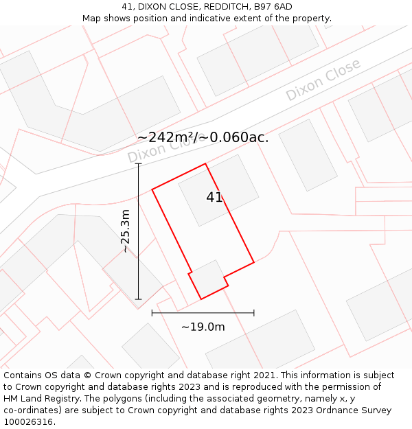 41, DIXON CLOSE, REDDITCH, B97 6AD: Plot and title map