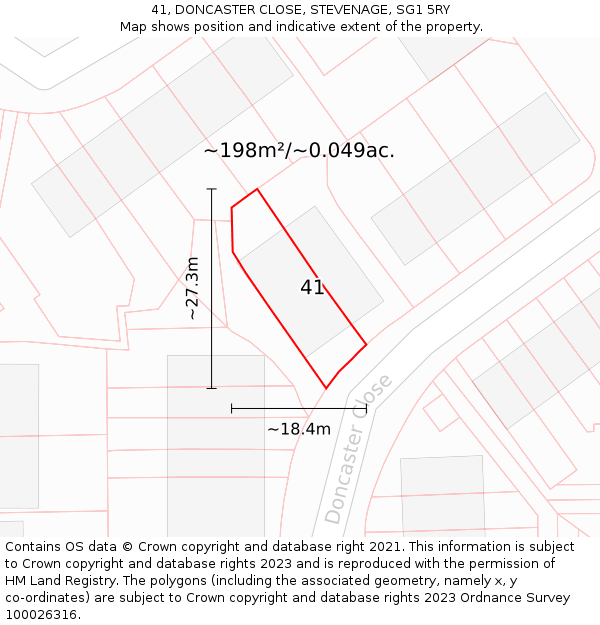 41, DONCASTER CLOSE, STEVENAGE, SG1 5RY: Plot and title map