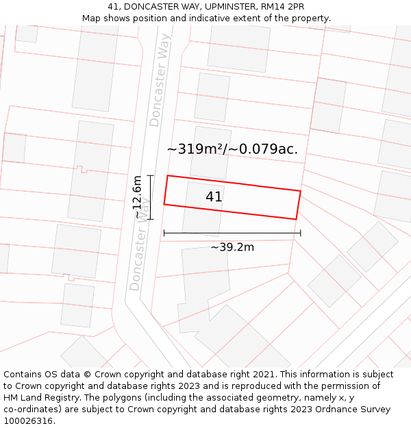 41, DONCASTER WAY, UPMINSTER, RM14 2PR: Plot and title map