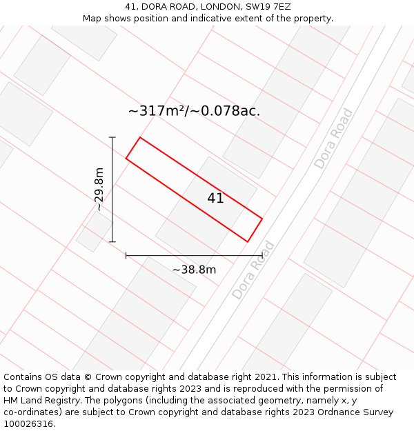 41, DORA ROAD, LONDON, SW19 7EZ: Plot and title map