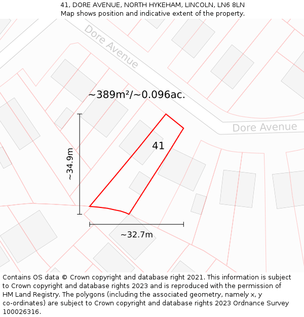 41, DORE AVENUE, NORTH HYKEHAM, LINCOLN, LN6 8LN: Plot and title map
