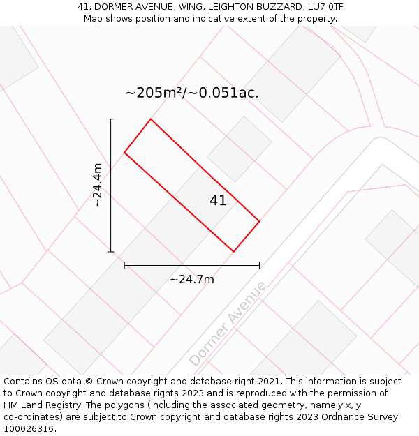 41, DORMER AVENUE, WING, LEIGHTON BUZZARD, LU7 0TF: Plot and title map