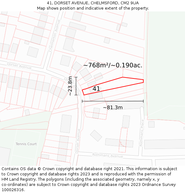41, DORSET AVENUE, CHELMSFORD, CM2 9UA: Plot and title map
