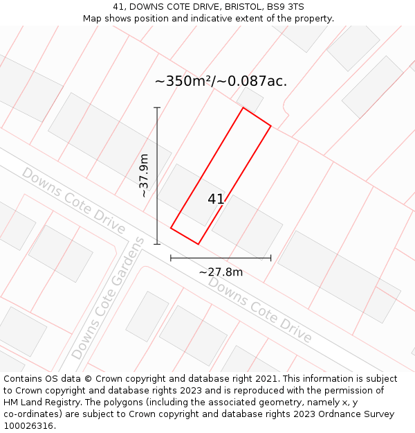 41, DOWNS COTE DRIVE, BRISTOL, BS9 3TS: Plot and title map
