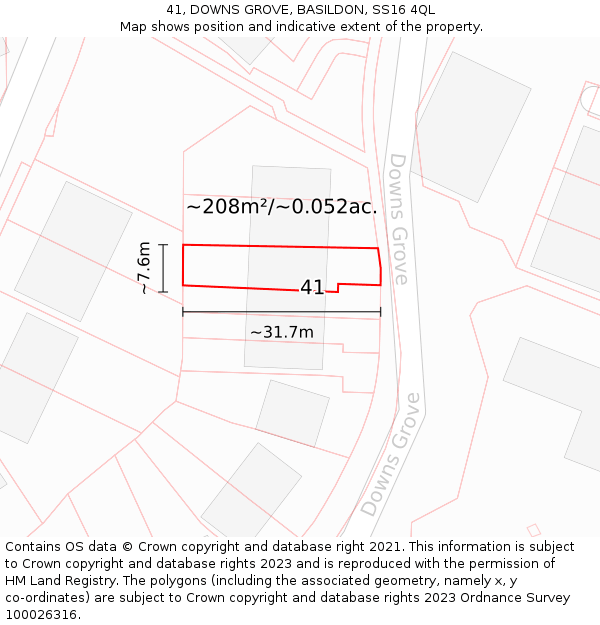 41, DOWNS GROVE, BASILDON, SS16 4QL: Plot and title map