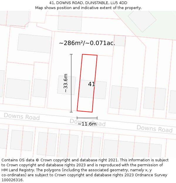 41, DOWNS ROAD, DUNSTABLE, LU5 4DD: Plot and title map