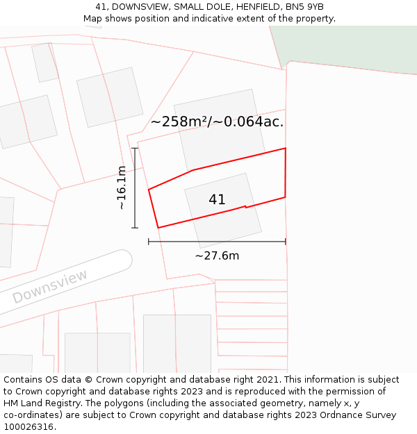 41, DOWNSVIEW, SMALL DOLE, HENFIELD, BN5 9YB: Plot and title map