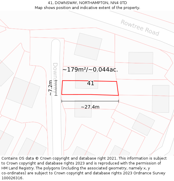 41, DOWNSWAY, NORTHAMPTON, NN4 0TD: Plot and title map