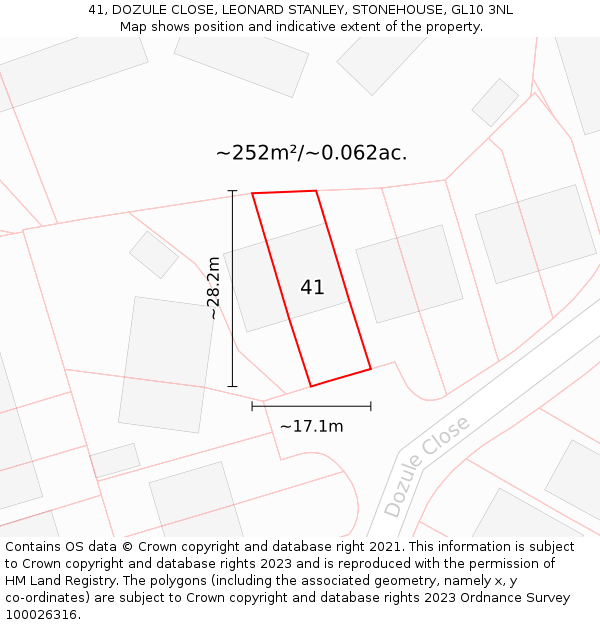 41, DOZULE CLOSE, LEONARD STANLEY, STONEHOUSE, GL10 3NL: Plot and title map