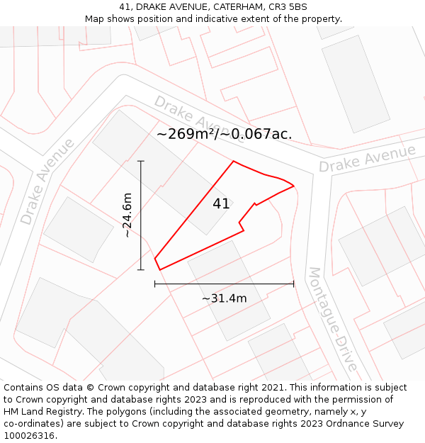 41, DRAKE AVENUE, CATERHAM, CR3 5BS: Plot and title map