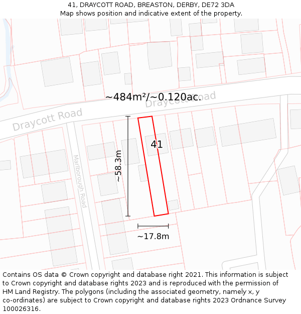 41, DRAYCOTT ROAD, BREASTON, DERBY, DE72 3DA: Plot and title map