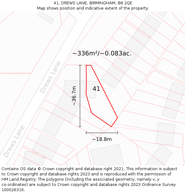41, DREWS LANE, BIRMINGHAM, B8 2QE: Plot and title map
