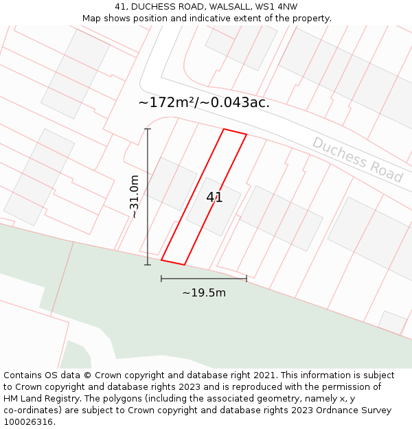 41, DUCHESS ROAD, WALSALL, WS1 4NW: Plot and title map