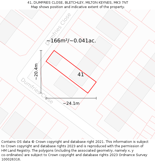 41, DUMFRIES CLOSE, BLETCHLEY, MILTON KEYNES, MK3 7NT: Plot and title map